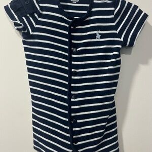 Ralph Lauren Navy and White Striped Kids Romper